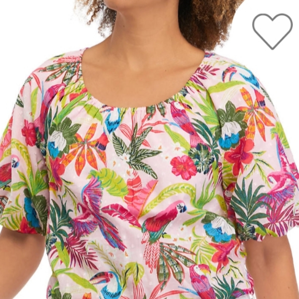 Crown & Ivy short sleeve tropical parrot print blouse